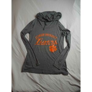 U-Trau Hoodie Womens Medium Gray Clemson University Tigers Cowl Neck Top Shirt